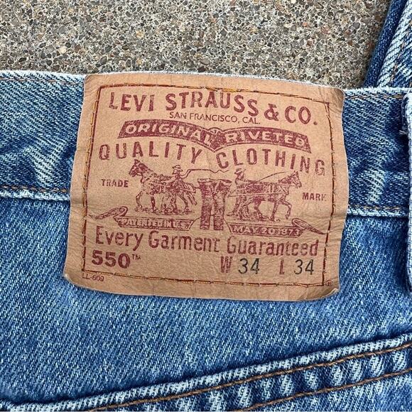 Y2K Levi's 550 Relaxed Fit Stone Wash Blue Jeans 34x34 Red Tab - Picture 7 of 10